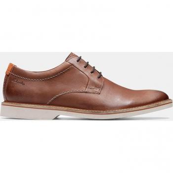 Clarks Atticus LT Lace, Oxford Hombre, Piel Marrón con pala lisa y suela de goma