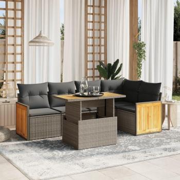 6-Piece Beige Poly Rattan Garden Sofa Set with Cushions