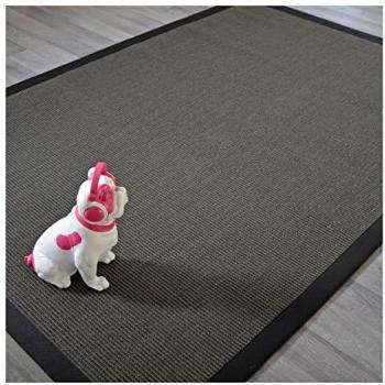 Alfombra de sisal Yucatán antracita con trenza de algodón negro - 140 x 200 cm