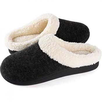 Wishcotton Pantuflas de Espuma Viscoelástica para Mujer, de Felpa Similar a la Lana, para Interiores, Suela de Goma Antideslizante para Exteriores,Negro,36/37 EU