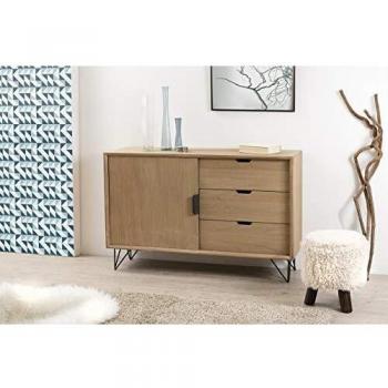Aparador de madera natural Edith con 1 puerta, 3 cajones y patas de metal negro