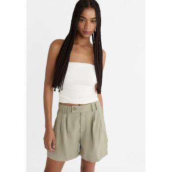 Stradivarius Flowing Bermuda Shorts with Pleats in Khaki