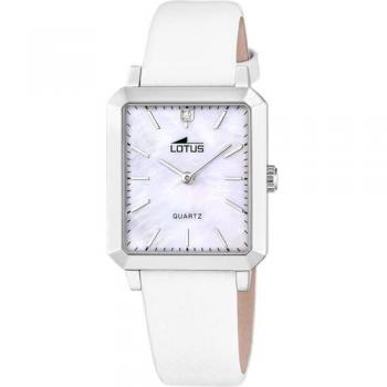 Reloj de mujer Lotus Square Series 18987/1, analógico, correa de piel blanca y caja de acero inoxidable 316L