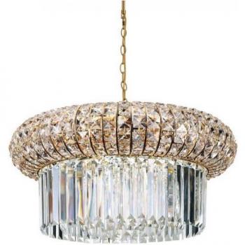 Colgante Nabucco Gold Cristal 12 bombillas 42cm, Lámpara colgante de techo de cristal para interiores, 12 luces, color dorado, tipo de casquillo E14
