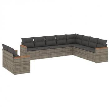 10-Piece Grey Poly Rattan Garden Sofa Set with Cushions