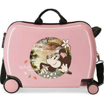 Disney Maleta Infantil Minnie The Sounds of Nature Rosa con 2 Ruedas Multidireccionales y Correpasillos, Capacidad de 34L en Material ABS Rígido