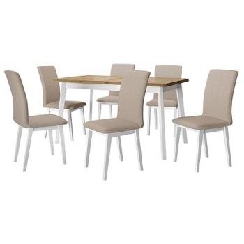 Conjunto de comedor Victorville 285, 6 asientos, 140 x 80 x 75 cm, Roble Artesano y Blanco