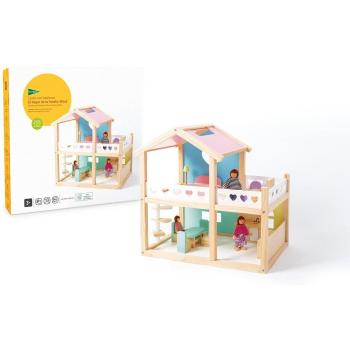 Casita con muñecos de madera sostenible El hogar de la familia Wood