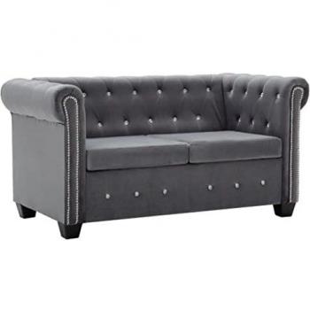 vidaXL Chesterfield Sofá de 2 Plazas Terciopelo 146x75x72cm Gris Mobiliario
