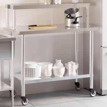 Mesa de trabajo para cocina con estante de acero inoxidable 110x55x120 cm