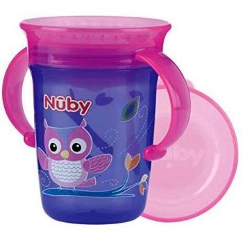 Vaso Aprendizaje 360° Nûby con Manijas - Taza Antifugas de Tritan 240 ml en Lila - BPA Libre - Ideal para Bebés y Niños a Partir de 6 Meses