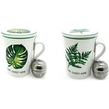 Taza con Filtro para Infusiones DKD Home Decor Verde Acero Inoxidable Porcelana