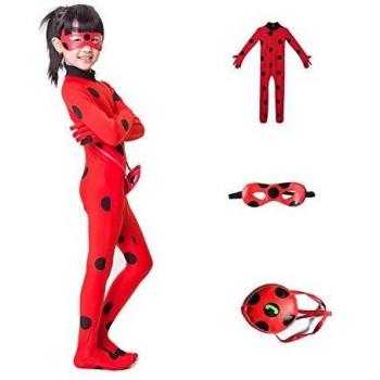 FZCRRDU KOCCAE Carnaval Disfraz de Mariquita Para Niña Halloween Ladybug Viste a Cosplay 3-10 años Leotardo Bodysuit Con Lunares Niños Disfraz Heroína Super Bug Mariquita Niña Infantil Para Carnival