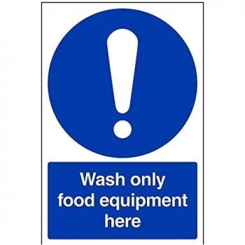 vsafety 44018 au-r obligatorio Catering Sign, plástico rígido, higiene de los alimentos solo lavar a/alimentos equipo aquí, vertical, 200 mm x 300 mm), color azul