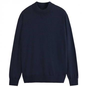 Suéter de Cuello Alto para Hombre - Hombros Caídos - Color Azul Oscuro - Talla Grande - Mezcla de Poliéster, Lana y Nailon