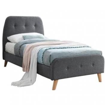 Cama Romeo con cabecero capitoné - 90x190 cm - Tela gris