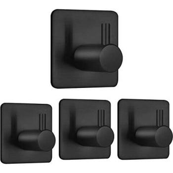 Auxmir 4 Piezas Ganchos Adhesivos de Acero Inoxidable 304, Soporte Toalla Pared para Cocina y Baño, Autoadhesivo 3M, Negro