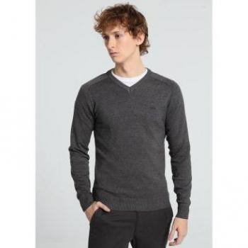 Jersey básico de cuello pico para hombre con bordado toro gris de Lois
