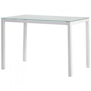 Mesa de Comedor Blanca Lluvia, Cristal Templado y Estructura Metálica, 110x70x75 cm