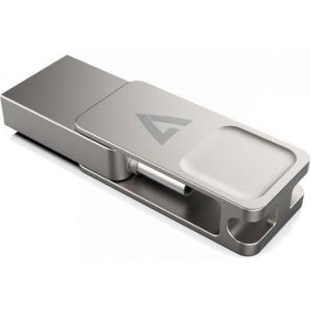 V7 VF3128GTC Dual Interface USB 3.2 Gen 1 (3.1 Gen 1) Flash Drive - 128GB, USB Type-A / USB Type-C, Silver