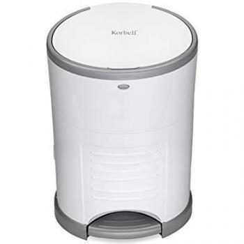 Korbell MINI Cubo de pañales, 9 L, Blanco, Económico, Ecológico, Pedal, Capacidad de 25 capas, Norme