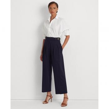 Lauren Ralph Lauren Women's Pleated Straight Cropped Trousers in Elegant Blue