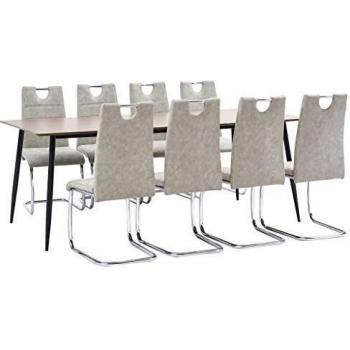 vidaXL Juego Comedor 9 Piezas Cuero Sintético Mobiliario Decoración Interior Casa Hogar Robusto Duradero Resistente Funcional Práctico Útil Gris Claro