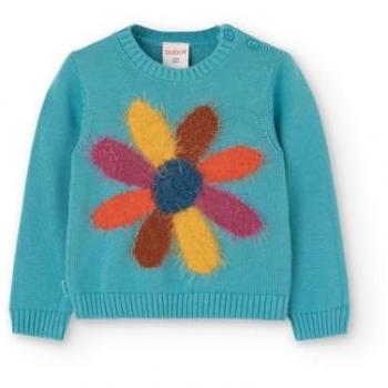 Boboli Jersey de niña con cuello redondo y flor frontal