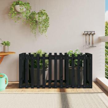 Jardinera elevada con valla de madera de pino macizo negra 150x50x70cm