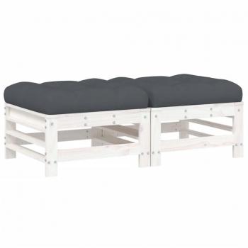 Conjunto de Taburetes de Jardín con Cojines (2 uds) de Madera Maciza de Pino en Pino Natural, Pino Blanco y Pino Gris - Muebles para Terraza y Jardín Exterior
