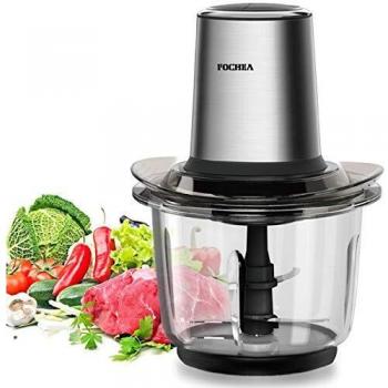 Picadora Eléctrica de Alimentos, FOCHEA 400W Picadora de Carne Eléctrica 2 Niveles de Velocidad y Tazón de Acero Inoxidable de Grado Alimentario de 1.5 L para Carne,Verduras,Hierbas, Especias