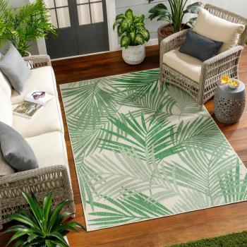 Surya - Alfombra Moderna de Exterior para Terraza, Balcón y Cocina en Verde y Marfil 120 x 170 cm