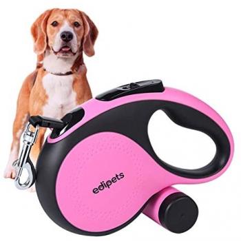 Correa Retráctil Edipets Extensible de 5 Metros con Dispensador de Bolsas y Sistema de Frenado para Perros Pequeños, Medianos y Grandes (Rosa)
