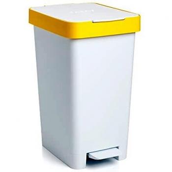 Tatay Cubo de Pedal Smart, 25L de Capacidad, Pedal Retráctil, Polipropileno, Libre de BPA, Bolsa Basura 30L. Color Amarillo Reciclaje. Medidas 26 x 36 x 47cm