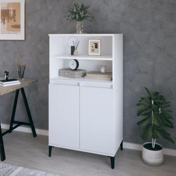 Aparador alto de madera contrachapada blanco 60x36x110 cm, mueble de almacenaje para salón, buffet, armario auxiliar y armario de almacenamiento