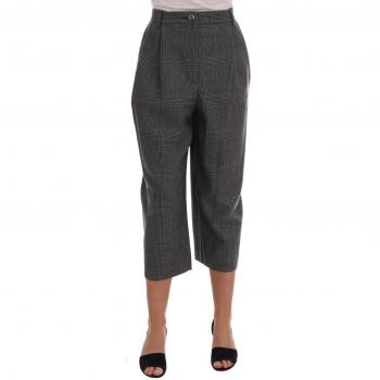 Dolce & Gabbana Elegant Gray Check Capri Wool Pants - IT46|XL, Cropped Trousers, female, Gray, Size: L, Authentic, Made in Italy