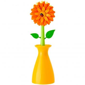 VIGAR Cepillo lavaplatos con Soporte, PP, Naranja, 7.5 x 7.5 x 25.5 cm, Amarillo, Centimeters