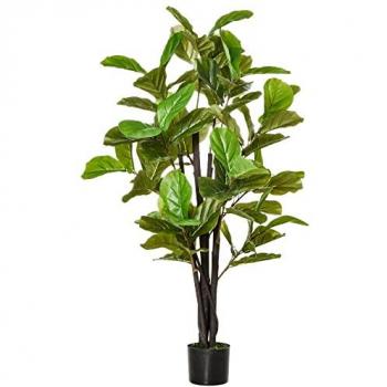 HOMCOM Ficus Artificial 130 cm Planta Artificial con 78 Hojas y Maceta Decorativa para Interior y Exterior, Verde