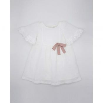 Vestido de niña con manga estilo capa en gasa plumeti blanco
