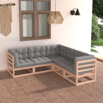 5-Piece Solid Pine Garden Lounge Set with Cushions