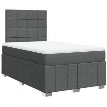 Cama box spring con colchón de muelles en tela gris oscuro 120x200 cm