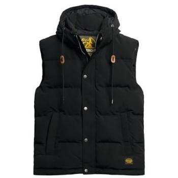 Chaleco Plumas con Capucha Superdry Everest Negro XXL, Casual, Sostenible, Nylon Reciclado