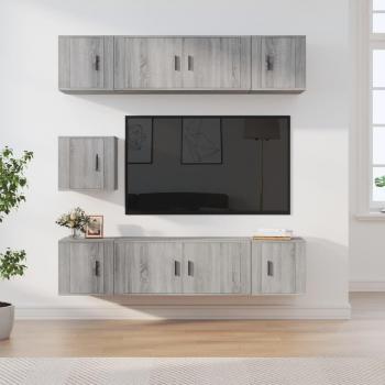 Set de Muebles para TV 7 Piezas en Madera Contrachapada Color Gris Sonoma