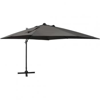 Sombrilla voladiza con poste y luces LED 300 cm antracita