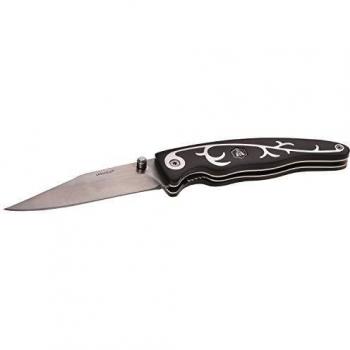 LAGUIOLE - Cuchillo de Caza con Mango de Madera de Pakka Negro y decoración de arabescos con Incrustaciones - Hoja de Acero Inoxidable - Madera de Pakka Negra, Acero Inoxidable - Negro