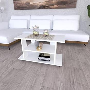Mesa con Ruedas de Madera FSC® Mod. Pilar 90x40x65.5 cm - Ruedas Giro 360º con Freno, Color Blanco