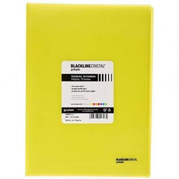 Grafoplás 1431860. Carpeta de 10 fundas, tamaño folio, tapas Polipropileno, color amarillo. Poliplás Blackline Cristal
