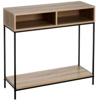 Consola de entrada moderna de madera y metal negro con 2 compartimentos 80x30x75cm