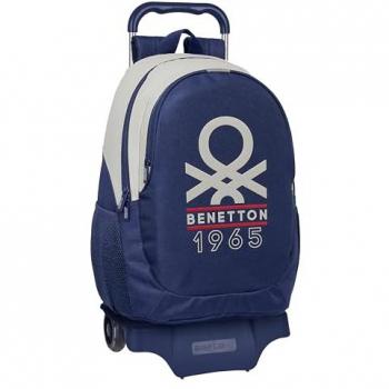 Mochila Escolar con Ruedas Benetton Varsity Gris Azul Marino 32 x 44 x 16 cm
