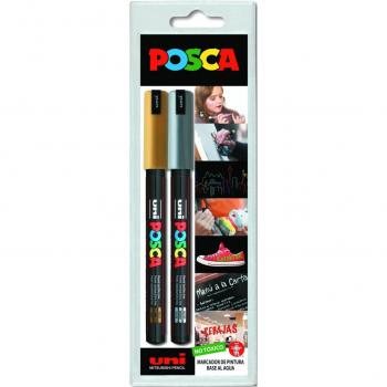 Blister Marcador Uni Posca PC-1MR Oro/Plata Uni Ball